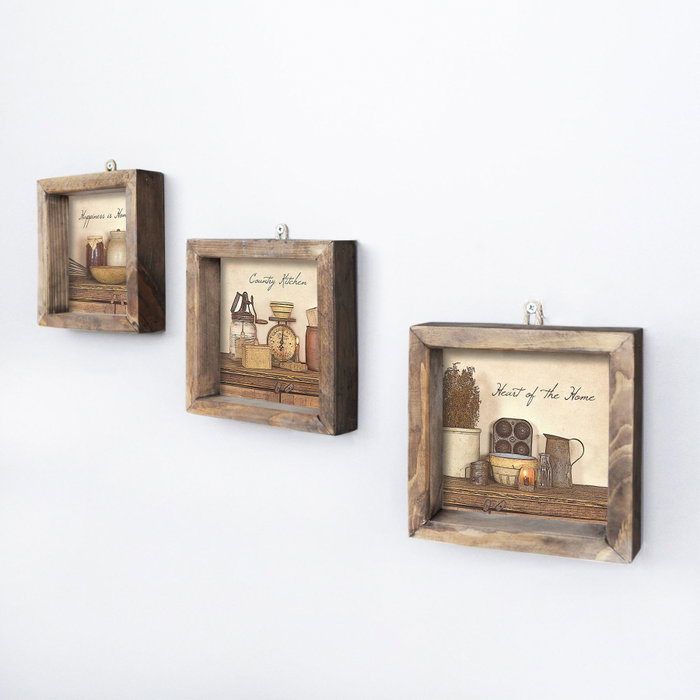 Wallity UKZM004 Set de 3 Cuadros Decorativos enmarcados en Madera de Pino